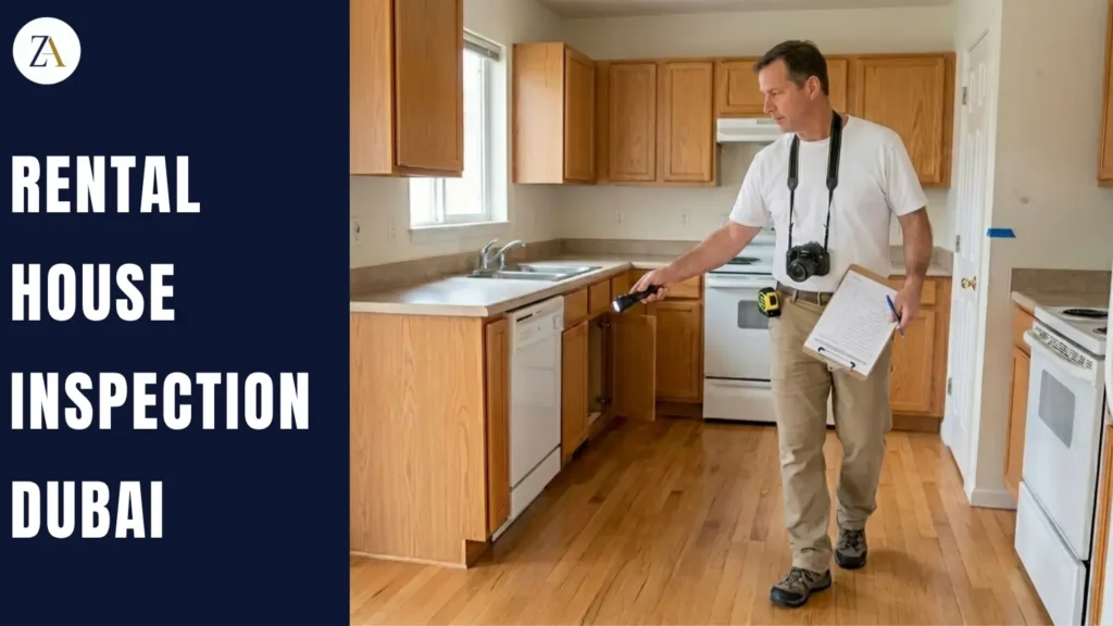 Landlord conducting a rental house inspection, reviewing property condition with a checklist